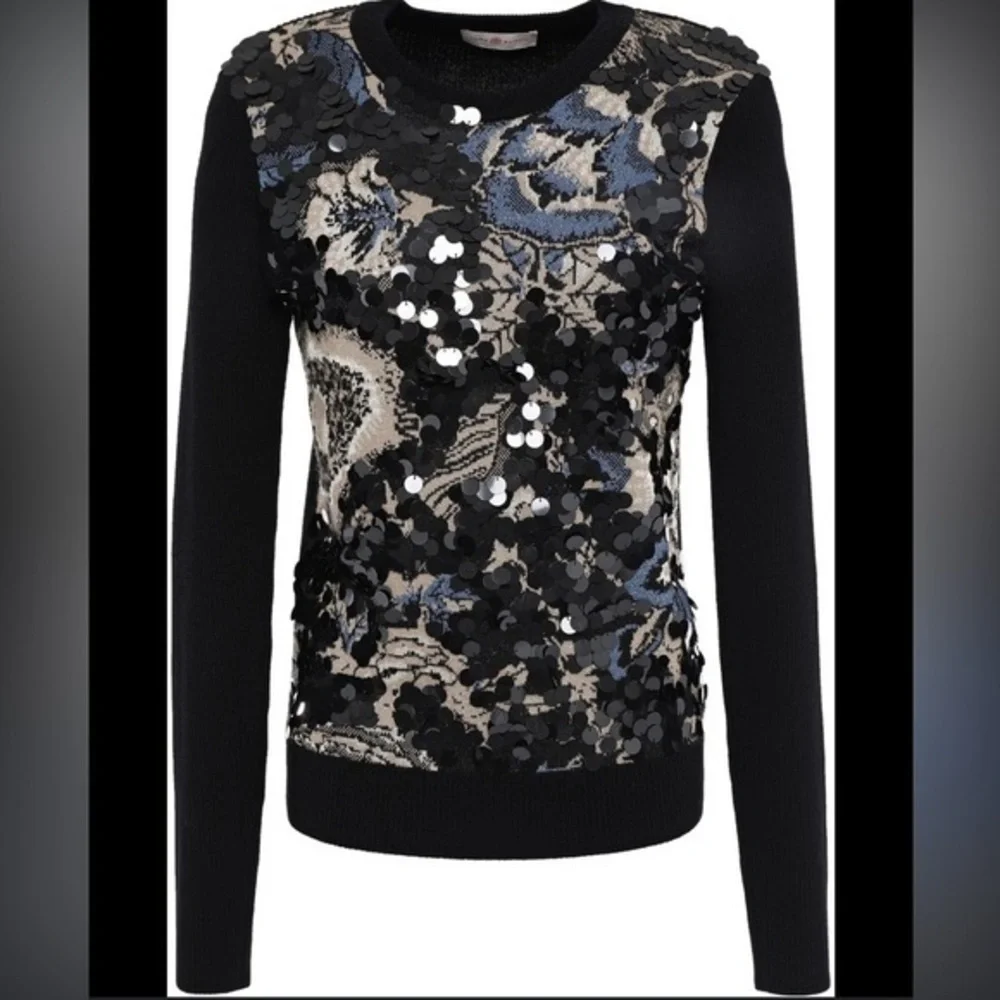 Tory Burch Agnes sequin merino wool black sweater xxs NWT